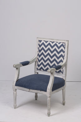 White & Blue contemporary upholstery and chalk finished french chair 2'x 3.5'ft - GS Productions