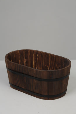Brown & Black aged Oak Wood Barrel Bucket/Planter 12