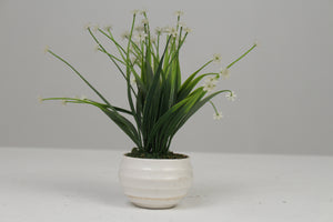 White Planter with Artificial Green & White Plant 2.5" x 2.5" - GS Productions