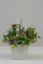 Load image into Gallery viewer, White Planter with Artificial Green, Pink &amp; White Plant 2.5&quot; x 2.5&quot; - GS Productions
