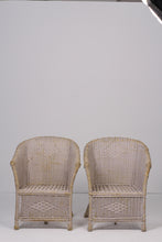 Load image into Gallery viewer, Set of 2 Off-white &amp; beige weathered cane chairs 2&#39; x 2.5&#39; - GS Productions
