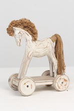 Load image into Gallery viewer, White &amp; Brown Wooden Vintage Wheel Horse with Jute Rope Detailing/Decoration Piece - GS Productions
