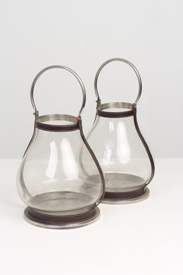 Set of 2 Brown & Glass Candle Lantern 10
