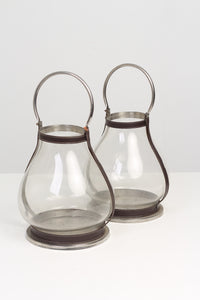 Set of 2 Brown & Glass Candle Lantern 10" x 20" - GS Productions