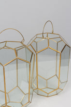 Load image into Gallery viewer, Set of 2 Golden Brass and Glass Lanterns with Handle 10&quot; x 18&quot; - GS Productions
