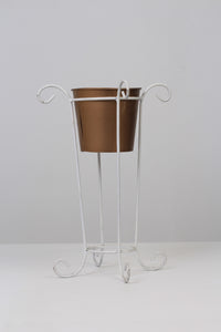 White Wrought Iron Planter Stand with Gold Planter 10" x 28" - GS Productions