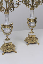 Load image into Gallery viewer, Set of 2 Light Grey Marble &amp; Gold Brass Baroque Candle Stand 9&quot; x 22&quot; - GS Productions
