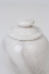 White & Light Grey Marble Pot with Lid 7" x 11" - GS Productions