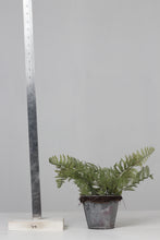 Load image into Gallery viewer, Old Rusted Grungy Silver Planter with Green Artificial Fern/ Plant 5&quot; x 8&quot; - GS Productions
