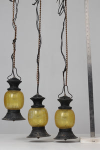 Set of 3 Yellow & Black moroccan hanging bulb lanterns - GS Productions