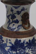 Load image into Gallery viewer, Blue &amp; Off-White Classic Chinese Printed Table Lamp - GS Productions
