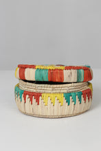Load image into Gallery viewer, Beige , red ,yellow &amp; sea green /multi coloured artisan barn bread basket with lid 04&quot; - GS Productions
