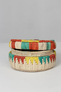 Beige , red ,yellow & sea green /multi coloured artisan barn bread basket with lid 04" - GS Productions