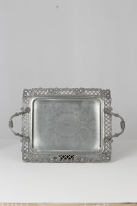 Dull silver fully carved traditional Tray 14" - GS Productions