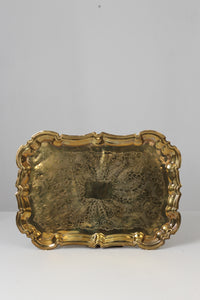Golden traditional Decorative /serving metal Tray 14" - GS Productions