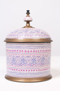 White & Blue Wooden Intricate Hand Painted Pot 7" x 7" - GS Productions