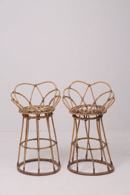 Set of 2 Brown cane plant stands / stools 12