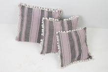 Load image into Gallery viewer, Set of 3 Soft Cushions in Purple &amp; Grey with Pomp Pomp Lace - GS Productions
