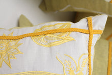 Load image into Gallery viewer, Set of 5 Soft Cushions in White &amp; Yellow with Embroidery &amp; Tape Details - GS Productions
