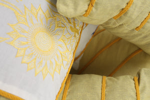 Set of 5 Soft Cushions in White & Yellow with Embroidery & Tape Details - GS Productions