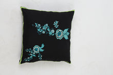 Load image into Gallery viewer, Set of 2 Soft Cushions in Black &amp; Blue Embroidery with Neon Tape Details - GS Productions
