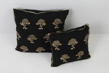 Load image into Gallery viewer, Set of 2 Soft Cushions in Black with Tilla Embroidery &amp; Kiran,Tilla Lace  Details - GS Productions
