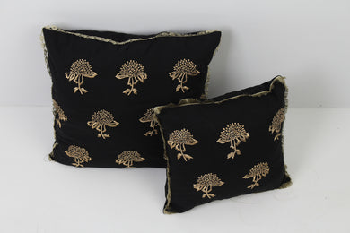 Set of 2 Soft Cushions in Black with Tilla Embroidery & Kiran,Tilla Lace  Details - GS Productions