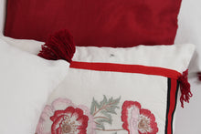 Load image into Gallery viewer, Set of 6 Soft Cushions in White &amp; Red with Embroidery,Teasels + Tape Details - GS Productions
