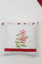 Load image into Gallery viewer, Set of 6 Soft Cushions in White &amp; Red with Embroidery,Teasels + Tape Details - GS Productions
