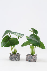 Set of 2 Grey Small Planter with Green Artificial Plant 2" x 6" - GS Productions