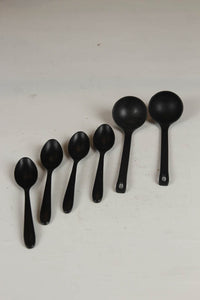 Set of 2 matte black cooking spoons & set of 4 matte black dessert spoons. - GS Productions