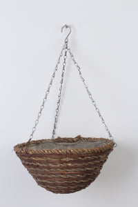 Beige & Brown Cane Weaved Hanging Basket 18" x 26" - GS Productions