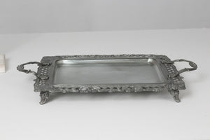Dull silver fully carved traditional Tray 14" - GS Productions
