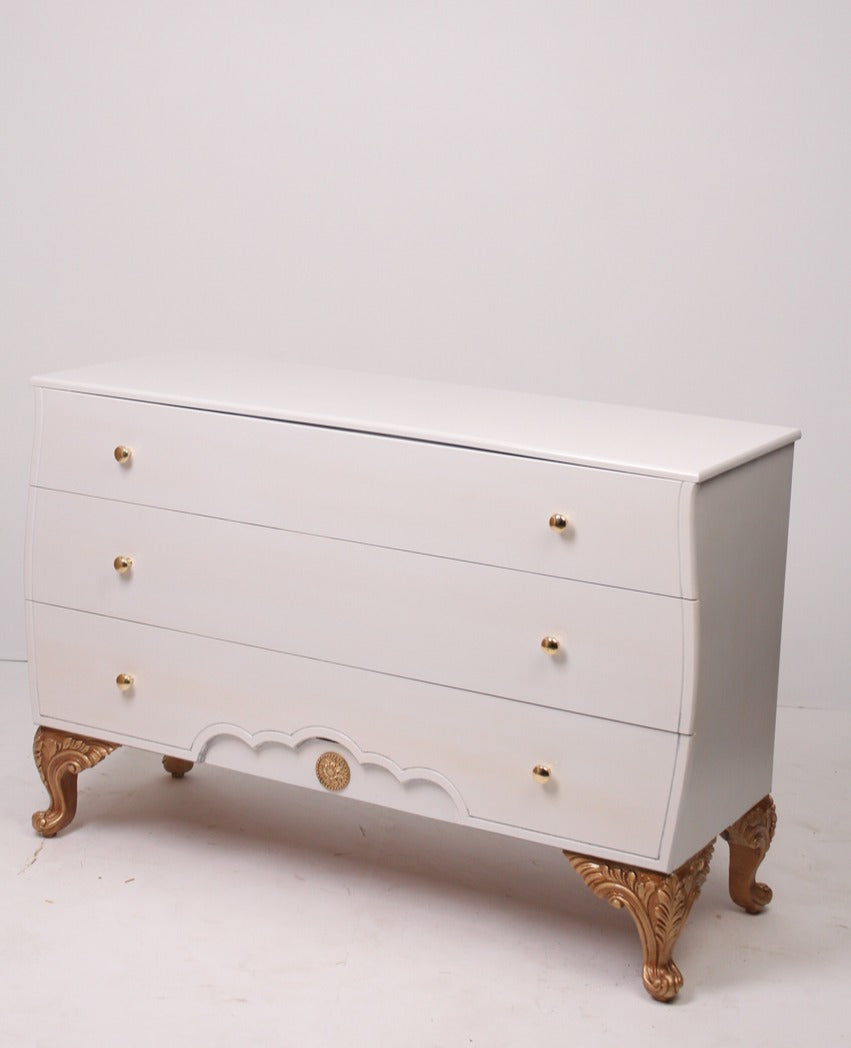 White & Gold High Gloss Finish Chester Drawers 3.5' x 2.75'ft - GS Productions
