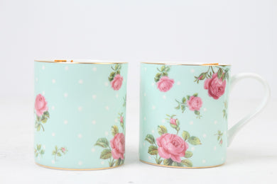 Light Blue & Pink fine Bone China English Floral Printed Tea Mugs with Gold Lining 4