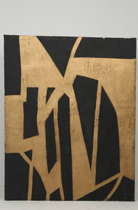 Black & Gold Abstract Modern Art Painting on Canvas 3' x 6'ft - GS Productions