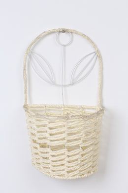 Set of 2 White & Off-White Metal Wall Hanging Weaved Basket 6