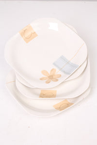 Set of 4 White & Light Blue Porcelain Squarish Plates - GS Productions