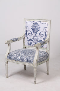 White & Blue english linen upholstery and chalk finished french chair 1.5 x3.5'ft - GS Productions
