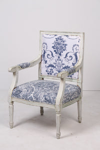 White & Blue english linen upholstery and chalk finished french chair 1.5 x3.5'ft - GS Productions