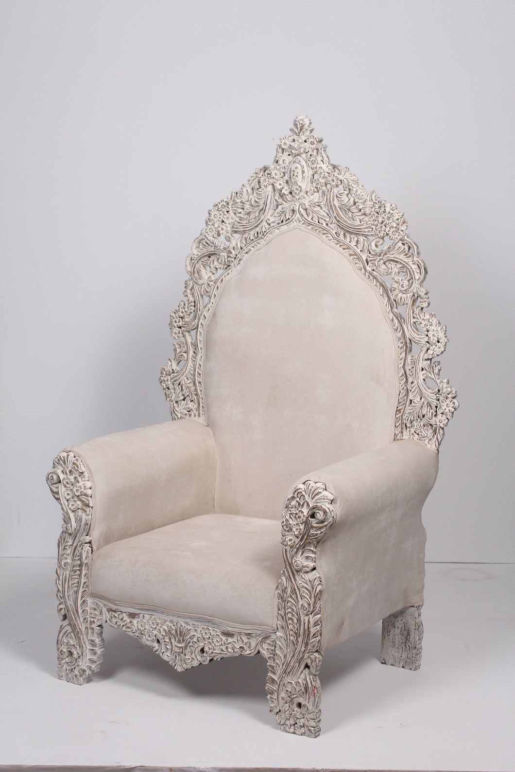 Weathered off-white baroque king sofa  3.5'x 6.5' - GS Productions