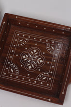 Load image into Gallery viewer, Set of 3 Brown &amp; White Wooden Traditional Trays With Inlay Design - GS Productions
