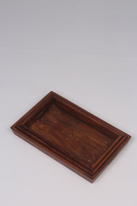 Set of 3 Brown & gold  wooden traditional  Trays with intricate inlay design - GS Productions