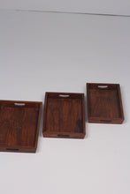 Load image into Gallery viewer, Set of 3 Brown &amp; gold  wooden traditional  Trays with intricate inlay design - GS Productions
