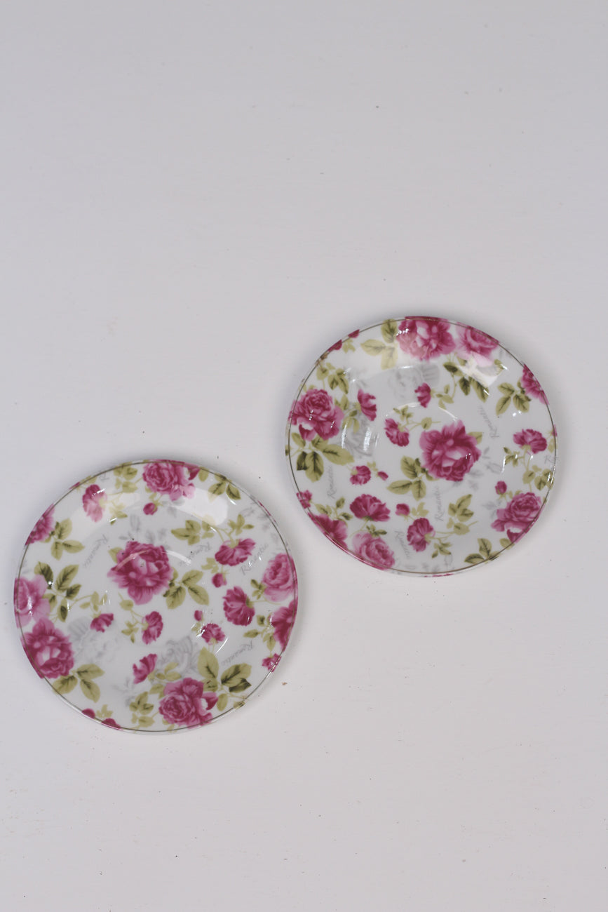 Set of 2 Pink & White floral english china Plates 6