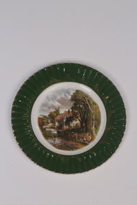 Green & White Decorative china Plate with printed landscape 10"x10" - GS Productions
