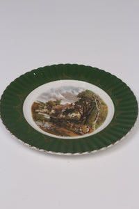 Green & White Decorative china Plate with printed landscape 10"x10" - GS Productions