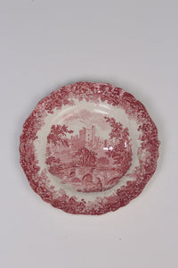 Pink & White antique Decorative Plate with printed landscape 10"x10" - GS Productions