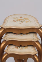 Load image into Gallery viewer, Set of 3 Golden &amp; off White hand painted floral tables - GS Productions
