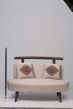Load image into Gallery viewer, Brown &amp; off-white sofa with 2 embroidered cushions 4&#39;x2.5&#39;ft Sitting - GS Productions

